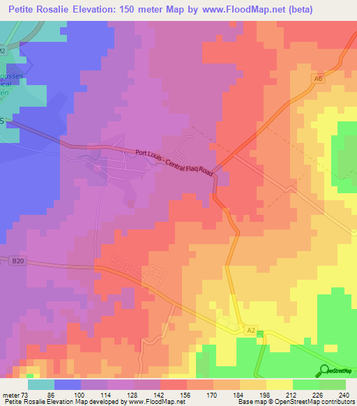 Petite Rosalie,Mauritius Elevation Map