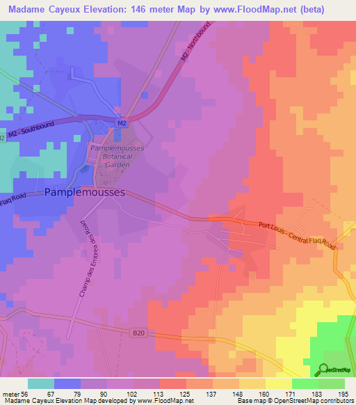 Madame Cayeux,Mauritius Elevation Map