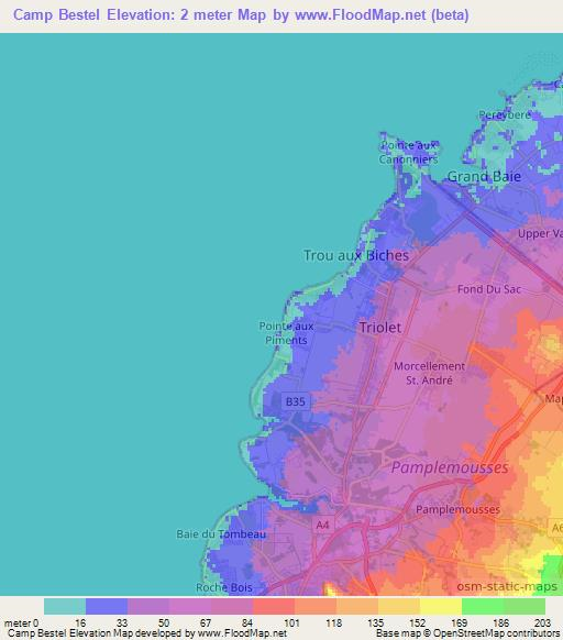 Camp Bestel,Mauritius Elevation Map