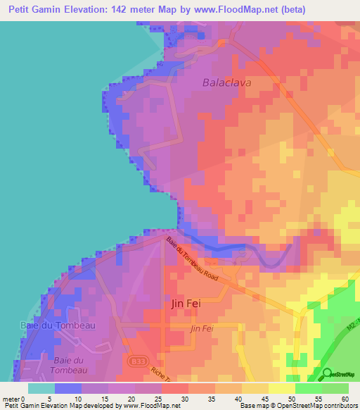 Petit Gamin,Mauritius Elevation Map