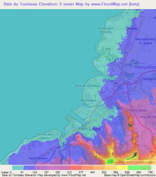 Baie du Tombeau,Mauritius Elevation Map