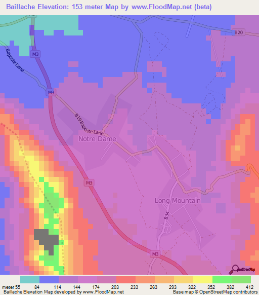 Baillache,Mauritius Elevation Map