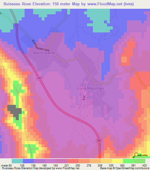 Ruisseau Rose,Mauritius Elevation Map