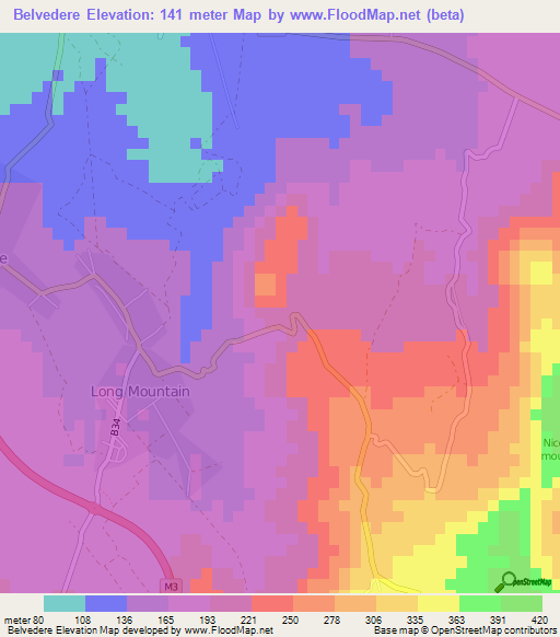 Belvedere,Mauritius Elevation Map