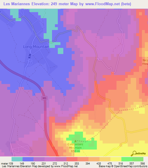 Les Mariannes,Mauritius Elevation Map