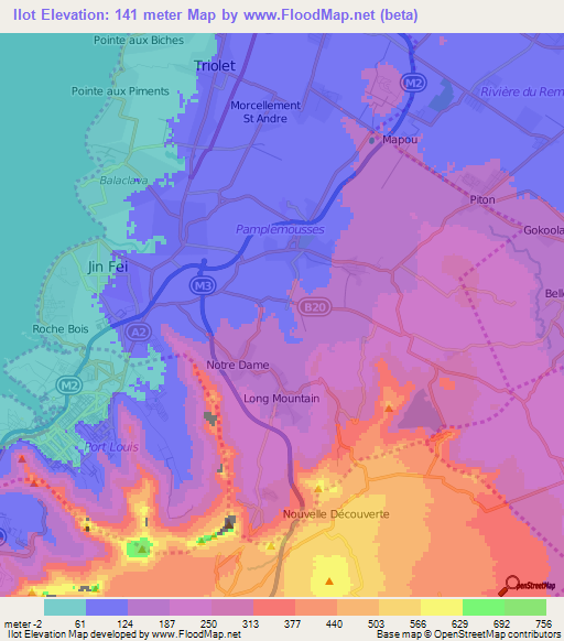 Ilot,Mauritius Elevation Map