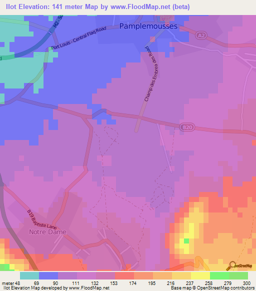 Ilot,Mauritius Elevation Map