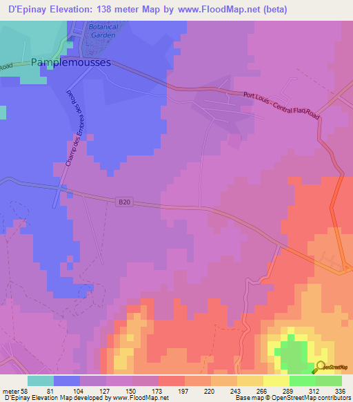 D'Epinay,Mauritius Elevation Map
