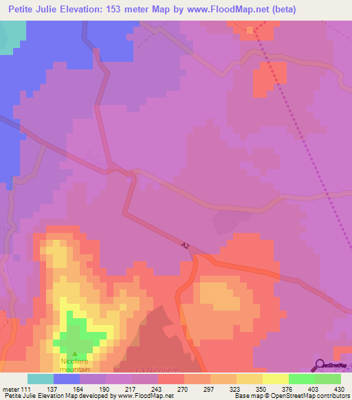 Petite Julie,Mauritius Elevation Map