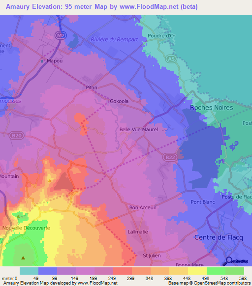 Amaury,Mauritius Elevation Map