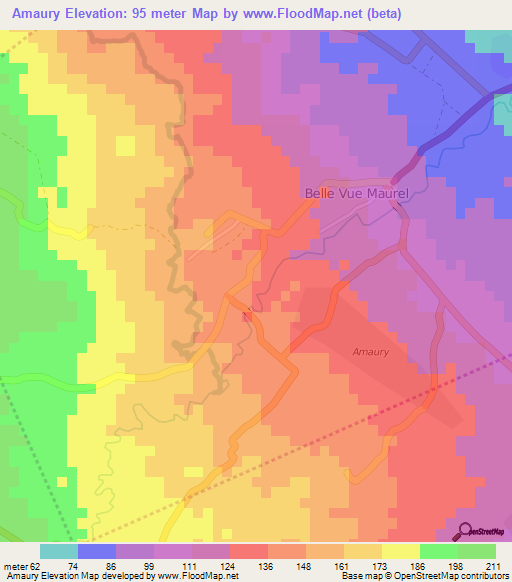 Amaury,Mauritius Elevation Map