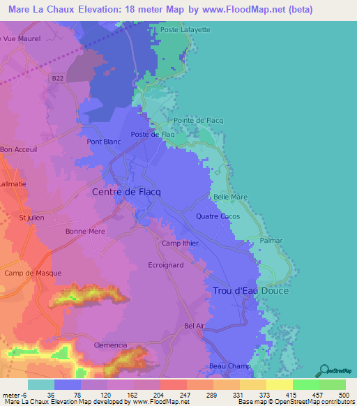 Mare La Chaux,Mauritius Elevation Map