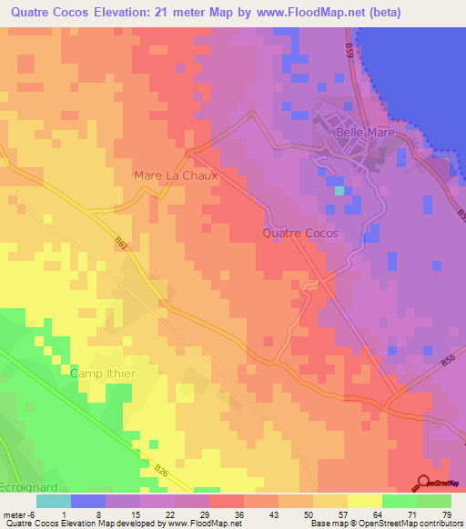 Quatre Cocos,Mauritius Elevation Map