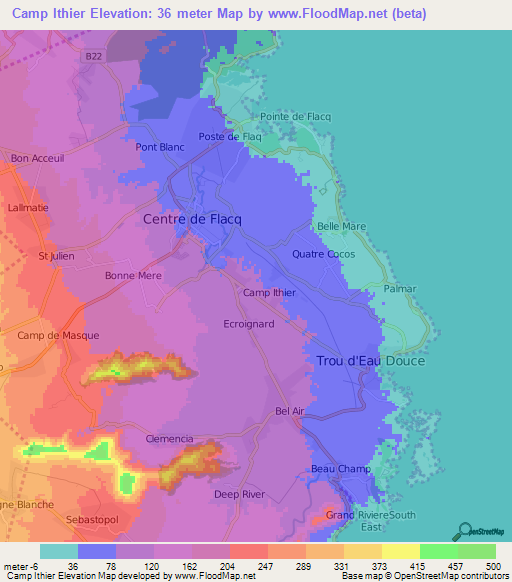 Camp Ithier,Mauritius Elevation Map