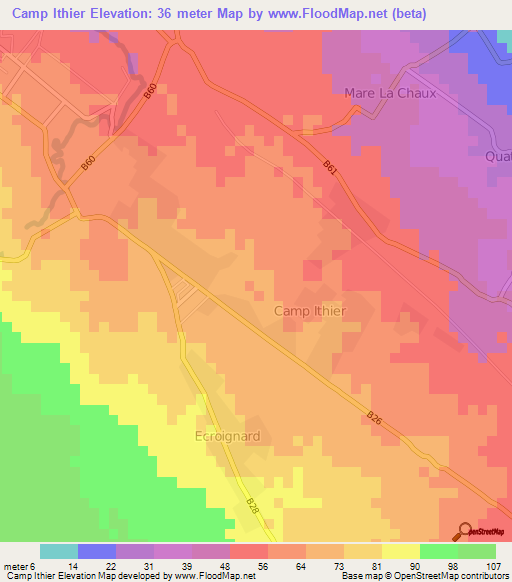 Camp Ithier,Mauritius Elevation Map