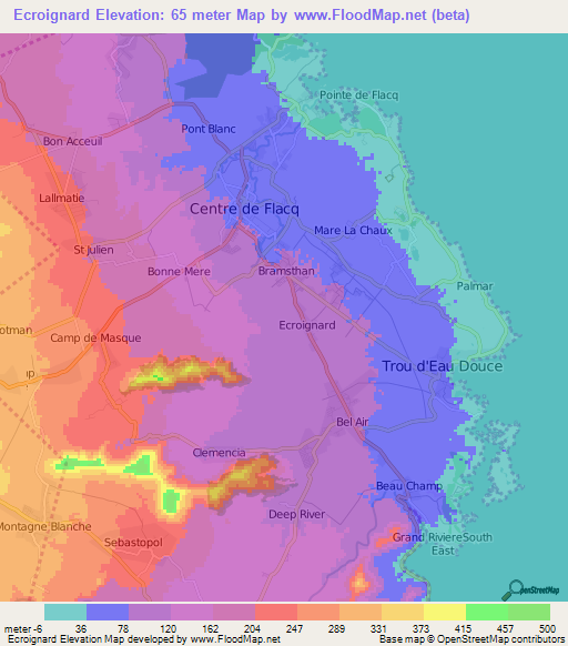 Ecroignard,Mauritius Elevation Map