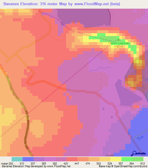 Bananes,Mauritius Elevation Map