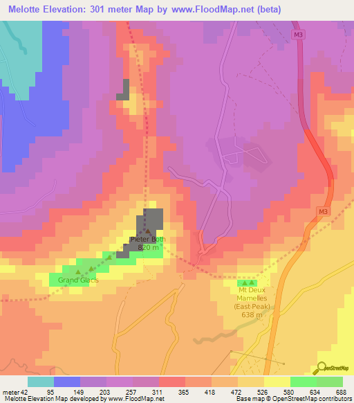 Melotte,Mauritius Elevation Map