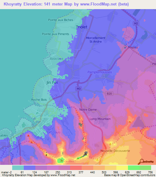 Khoyratty,Mauritius Elevation Map