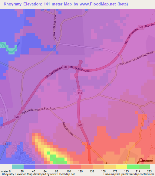 Khoyratty,Mauritius Elevation Map