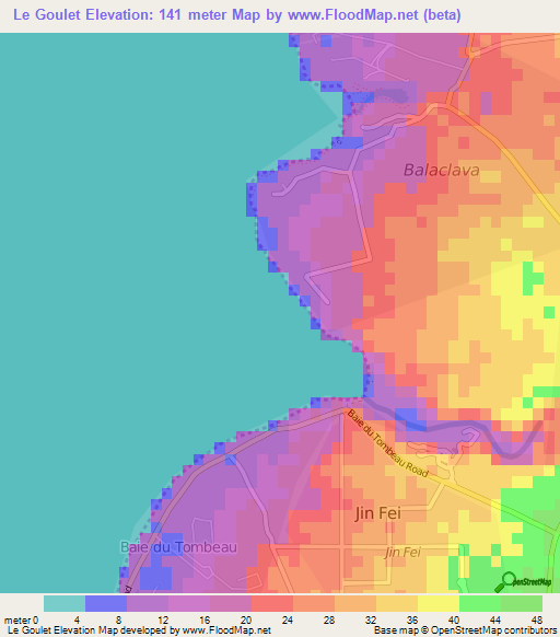 Le Goulet,Mauritius Elevation Map