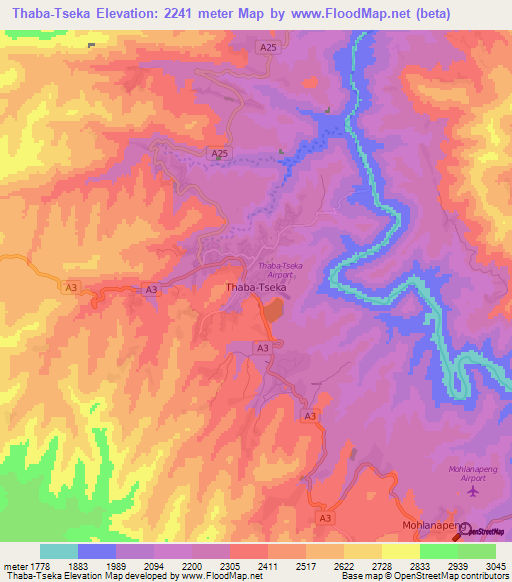 Thaba-Tseka,Lesotho Elevation Map