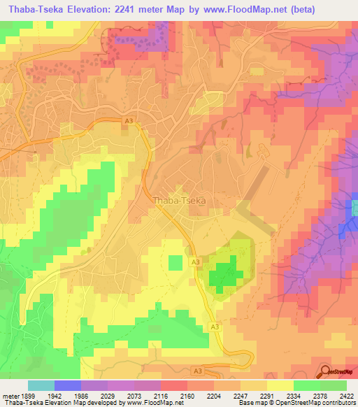 Thaba-Tseka,Lesotho Elevation Map