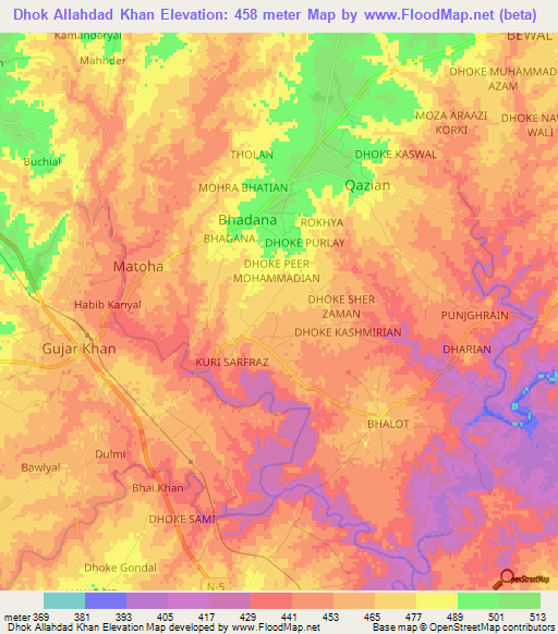 Dhok Allahdad Khan,Pakistan Elevation Map