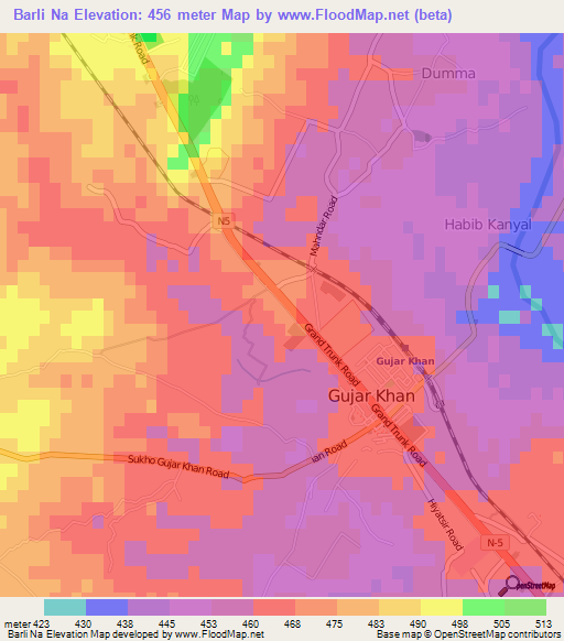 Barli Na,Pakistan Elevation Map