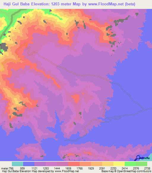 Haji Gul Baba,Pakistan Elevation Map