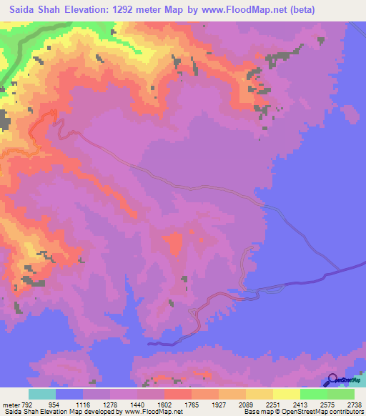 Saida Shah,Pakistan Elevation Map