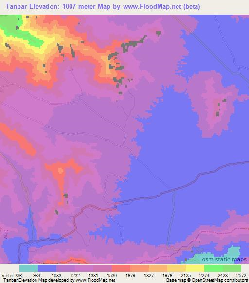 Tanbar,Pakistan Elevation Map