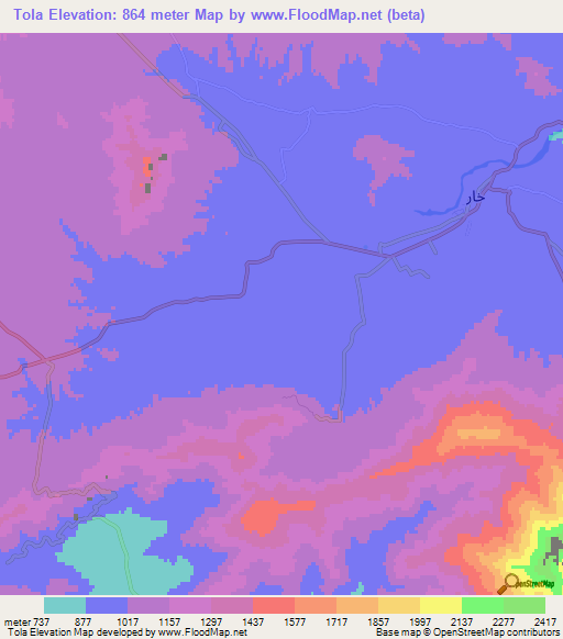 Tola,Pakistan Elevation Map