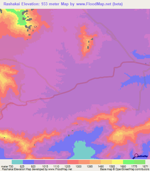 Rashakai,Pakistan Elevation Map