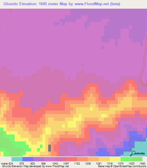 Ghundo,Pakistan Elevation Map