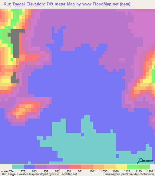 Kuz Tsagai,Pakistan Elevation Map