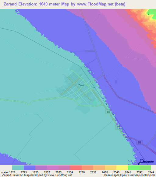 Zarand,Iran Elevation Map