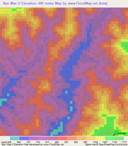 Ban Mae O,Thailand Elevation Map