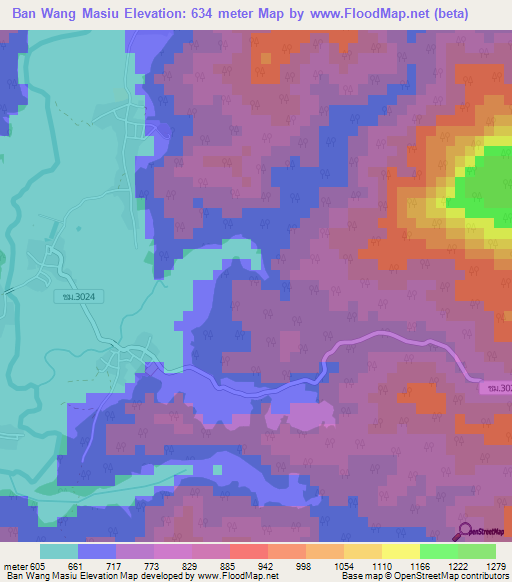 Ban Wang Masiu,Thailand Elevation Map