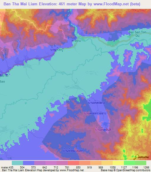 Ban Tha Mai Liam,Thailand Elevation Map