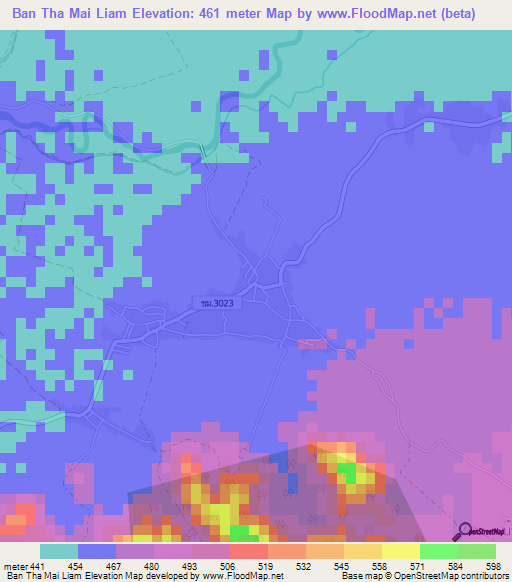 Ban Tha Mai Liam,Thailand Elevation Map