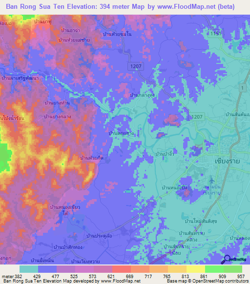 Ban Rong Sua Ten,Thailand Elevation Map