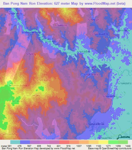 Ban Pong Nam Ron,Thailand Elevation Map