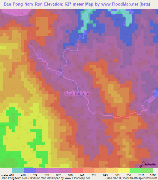 Ban Pong Nam Ron,Thailand Elevation Map