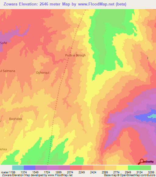 Zowara,Afghanistan Elevation Map