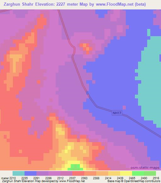 Zarghun Shahr,Afghanistan Elevation Map