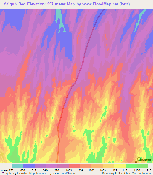 Ya`qub Beg,Afghanistan Elevation Map