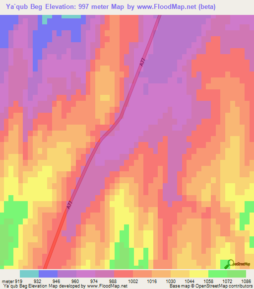 Ya`qub Beg,Afghanistan Elevation Map