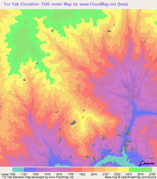 Elevation of Tor Yab,Afghanistan Elevation Map, Topography, Contour