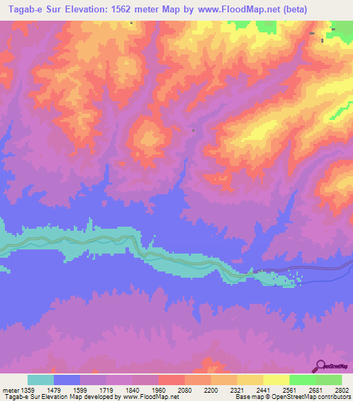 Tagab-e Sur,Afghanistan Elevation Map